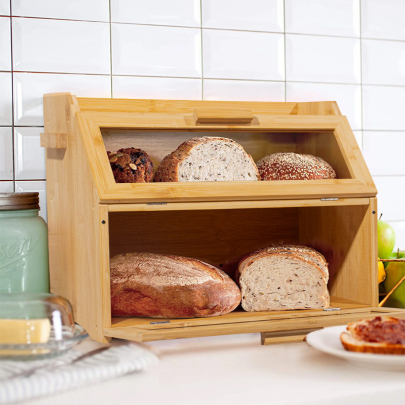 Boîte à pain en bambou avec couvercle pour la cuisine