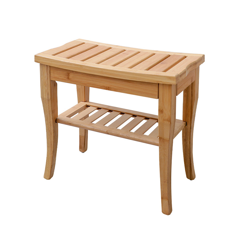 Siège de bain à 2 niveaux en bois avec étagère de rangement