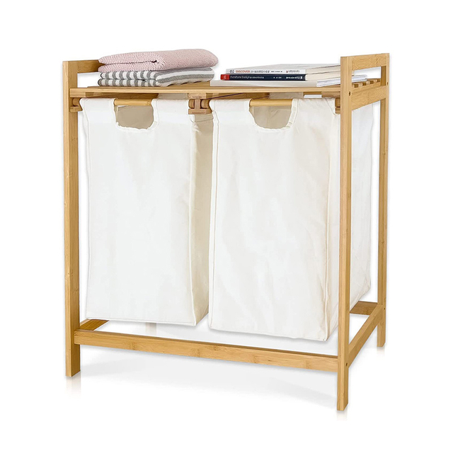 Hamper à linge divisé en bambou avec un grand panier de stockage