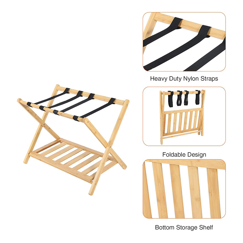 Rack de bagages en bambou naturel pliable pour invité