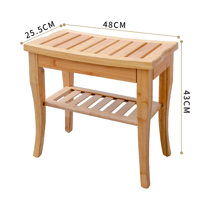Siège de bain à 2 niveaux en bois avec étagère de rangement