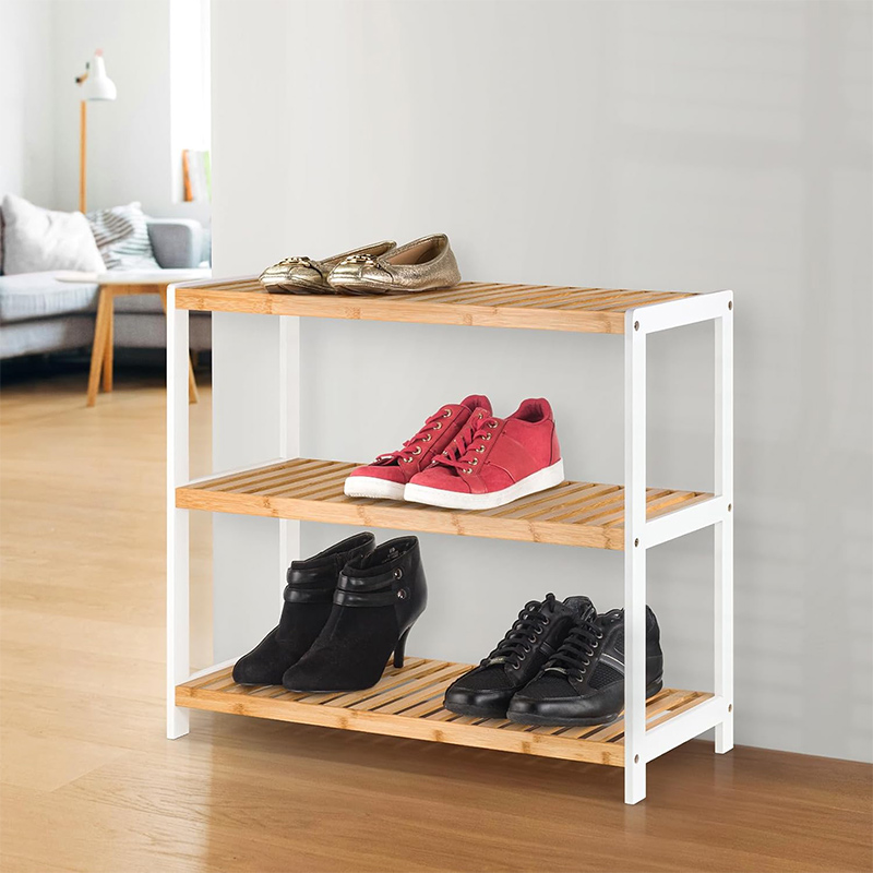 Organisateur de pliage de rack de chaussures à 3 niveaux réglables Bamboo pour stockage