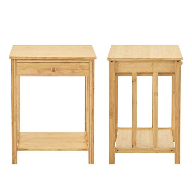 Table de chevet en bois en bambou avec tiroir et poignée de rangement