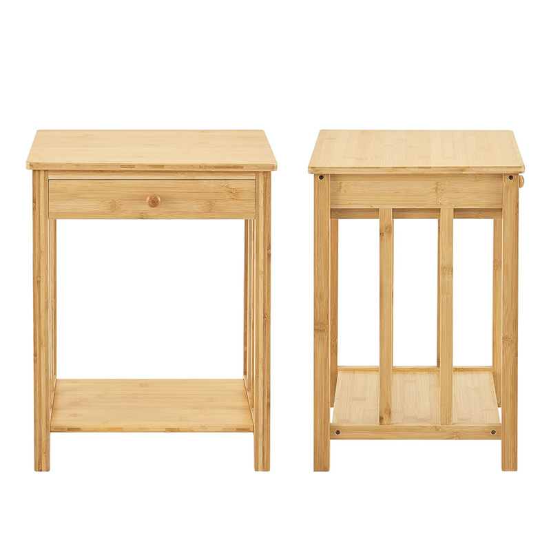 Table de chevet en bois en bambou avec tiroir et poignée de rangement